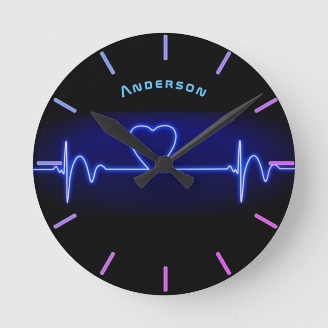 Horloge Ronde Neon Médicale Heart Monitor Beat mur personnalisé (Recto)