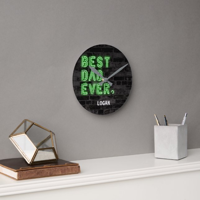 Horloge Ronde Neon moderne Meilleur papa jamais personnalisé (Bureau)