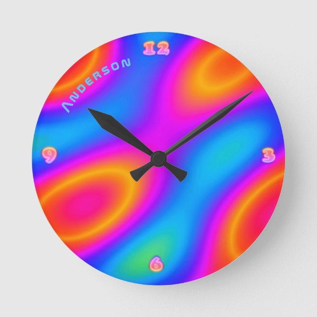 Horloge Ronde Neon Plasma Moderne Psychédélique Mur Personnalisé (Recto)