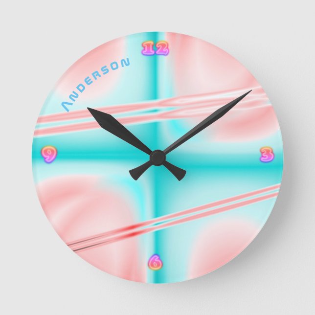 Horloge Ronde Neon Plasma rose Blu psychédélique Mur personnalis (Recto)