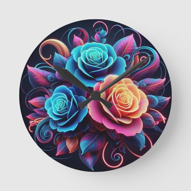 Horloge Ronde Neon Roses (Recto)