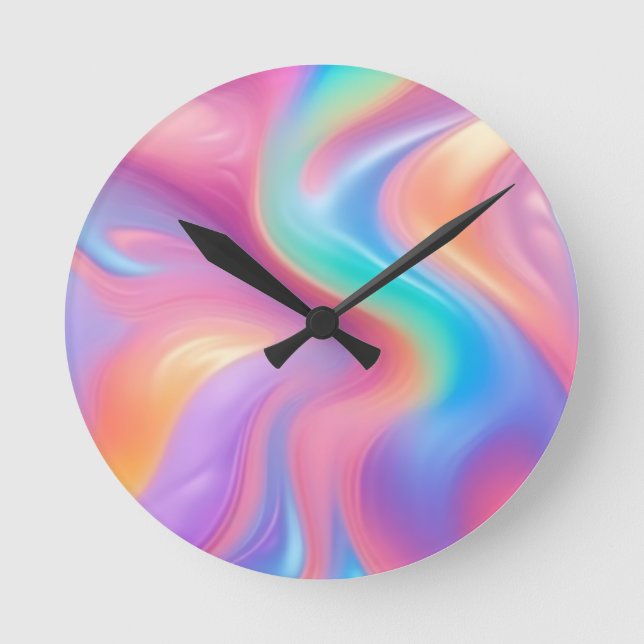 Horloge Ronde Neon tendance Pink Blue vert vert vagues abstraite (Recto)