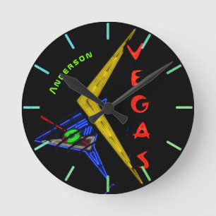 Horloge Ronde Neon Vegas Nevada Cocktail Mur personnalisé