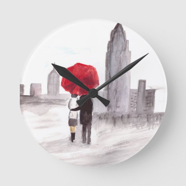 Horloge Ronde New York amour couple rouge parapluie anniversaire (Recto)