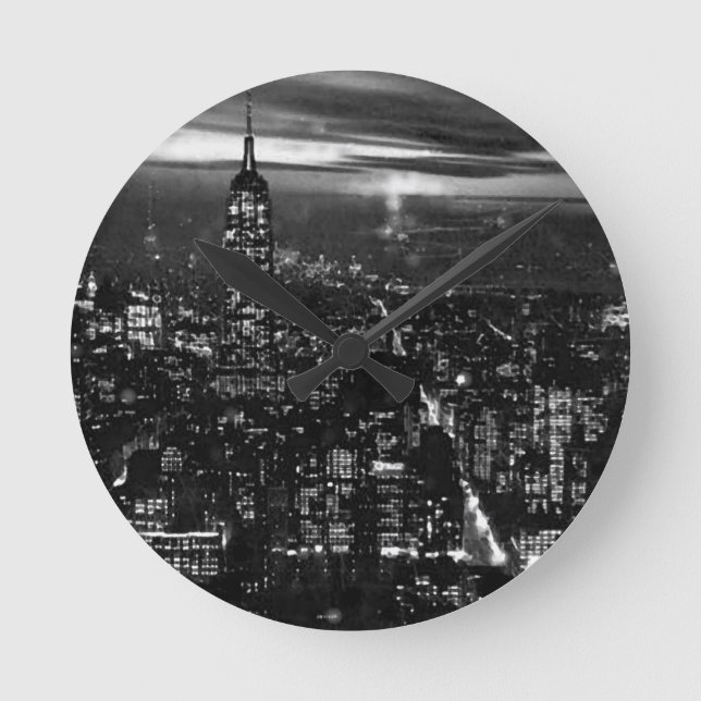 Horloge Ronde New York City noir et blanc (Recto)
