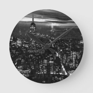 Horloge Ronde New York City noir et blanc