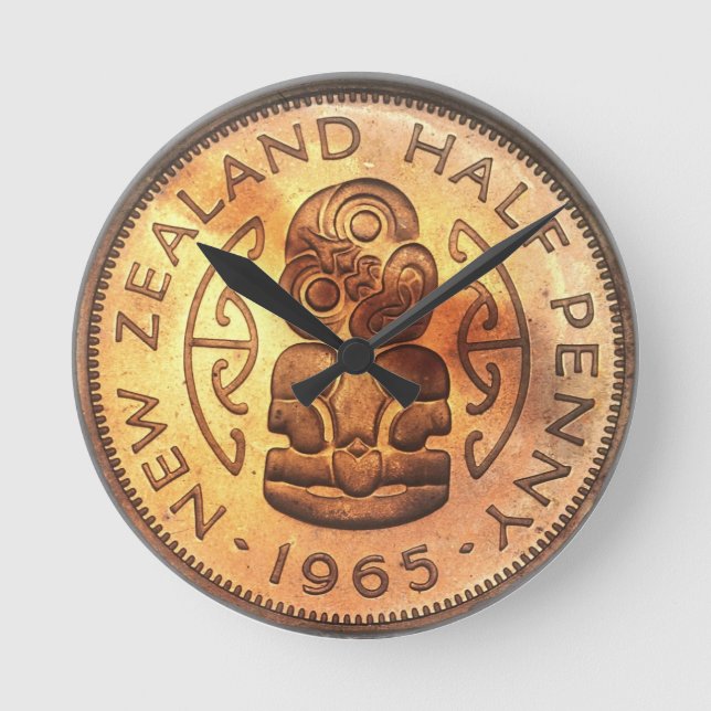 Horloge Ronde New Zealand Half Penny Tiki Clock (Recto)