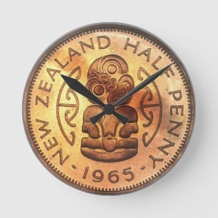 Horloge Ronde New Zealand Half Penny Tiki Clock