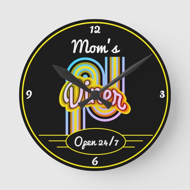 Horloge Ronde N'Importe Quel Nom Ouvert 24H/24 7J/7 Retro Cintie (Recto)