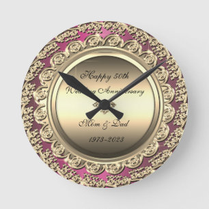 Horloge Ronde Noces de diamant or violet 50e anniversaire de mar