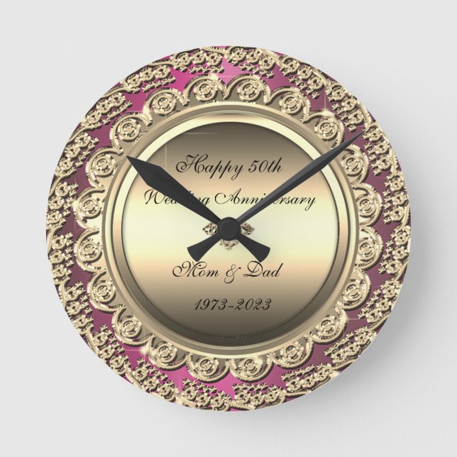 Horloge Ronde Noces de diamant violet or 50e anniversaire de mar (Recto)