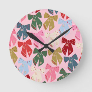 Horloge Ronde Noël Bows Coquette rose