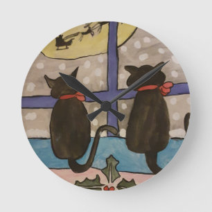 Horloge Ronde Noël de chat noir