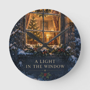 Horloge Ronde Noël élégant ,Lumière chaleureuse dans la fenêtre