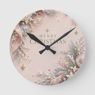 Horloge Ronde Noël Féminin Élégant, Style Rose Poussiéreux