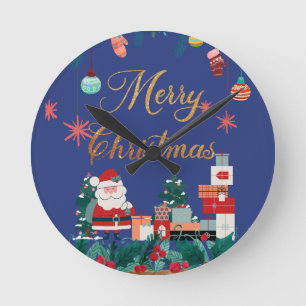 Horloge Ronde Noël moderne - santa claus & cadeau vacances