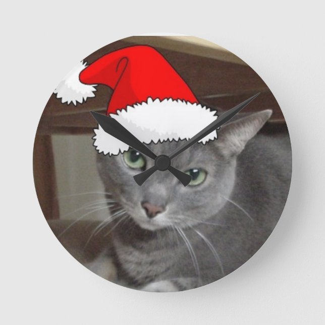 Horloge Ronde Noël russe de chat bleu (Recto)