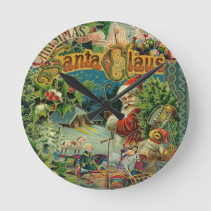 Horloge Ronde Noël Santa Claus Antique Vintage Victorien