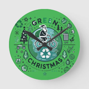 Horloge Ronde Noël vert - Père Noël et design de recyclage