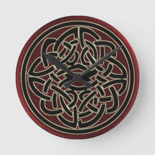 Horloge Ronde Noeud celtique métallique rouge foncé et noir