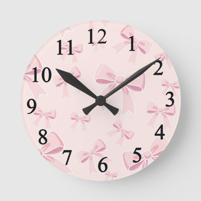 Horloge Ronde Nœuds roses mignons tendance Chambre de nurserie c (Recto)