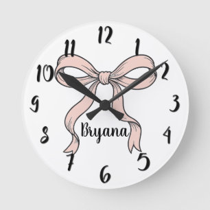 Horloge Ronde Nœuds ruban rose tendance mignons contourné en noi