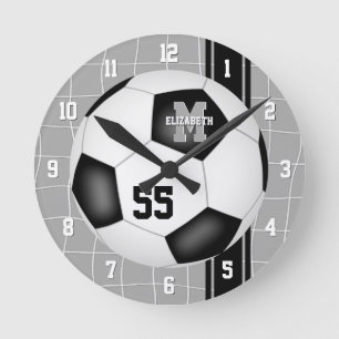 Horloge Ronde noir blanc filles garçons varsity rayures soccer