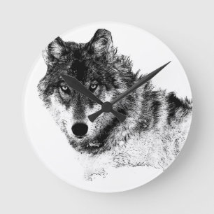 Horloge Ronde Noir Blanc Inspiration Wolf Eyes