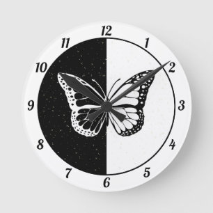 Horloge Ronde Noir blanc mignon élégant papillon classe Girly