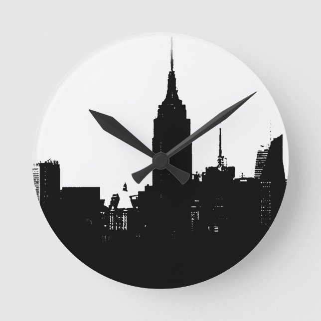 Horloge Ronde Noir blanc New York Silhouette (Recto)