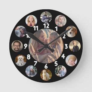 Horloge Ronde Noir des images   d'Instagram du collage 13 de