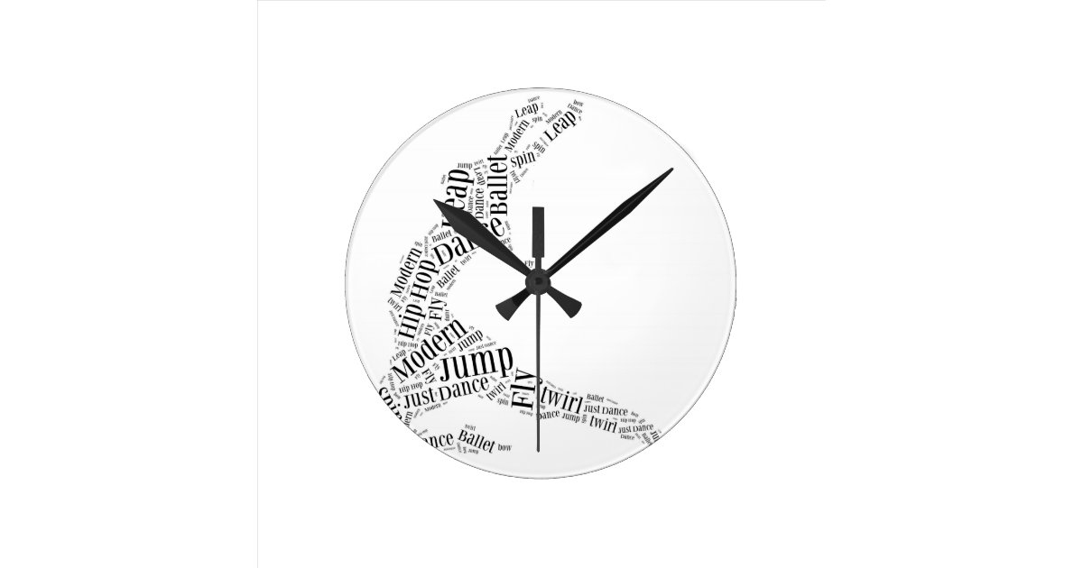 Horloge Ronde Noir Et Blanc De Nuage De Mot De Danse Zazzle Fr