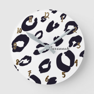 Horloge Ronde Noir et blanc léopard guépard glamour personnalisé