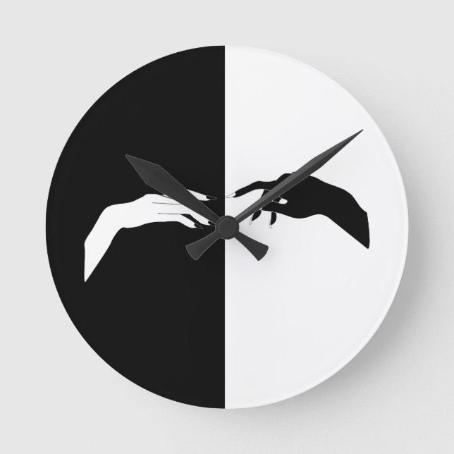 Horloge Ronde Noir et Blanc Mains Moderne Art (Recto)