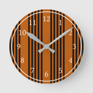 Horloge Ronde Noir et brûlé orange cinq bandes motif