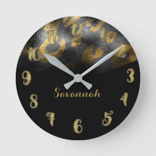 Horloge Ronde Noir et copie lisse chic de guépard de léopard
