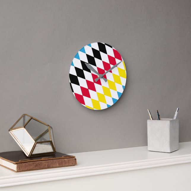 Horloge Ronde Noir rouge jaune Bavaria Motif Drapeau Diamant (Bureau)