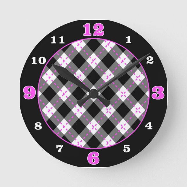 Horloge ronde noire/rose/blanche en Jacquard (Recto)
