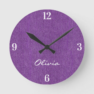 Horloge Ronde Nom Bureau à domicile joli imprimé denim violet