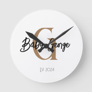 Horloge Ronde nom cadeau bébé monogramme unisex personnalisation