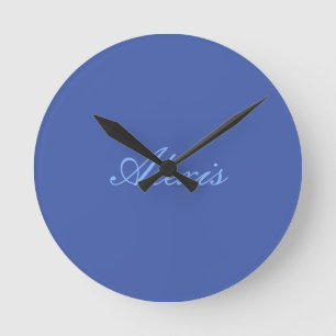 Horloge Ronde Nom Calligraphie Script Simple Bleu