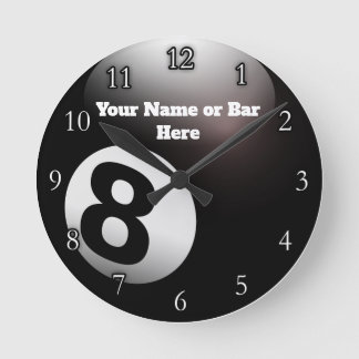 Horloge Ronde Nom Customisé 8 Ball Billard Pool Bar