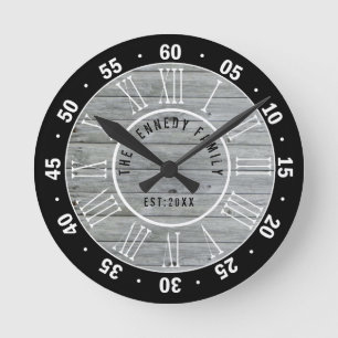 Horloge Ronde Nom de famille du bois gris noir de ferme 60