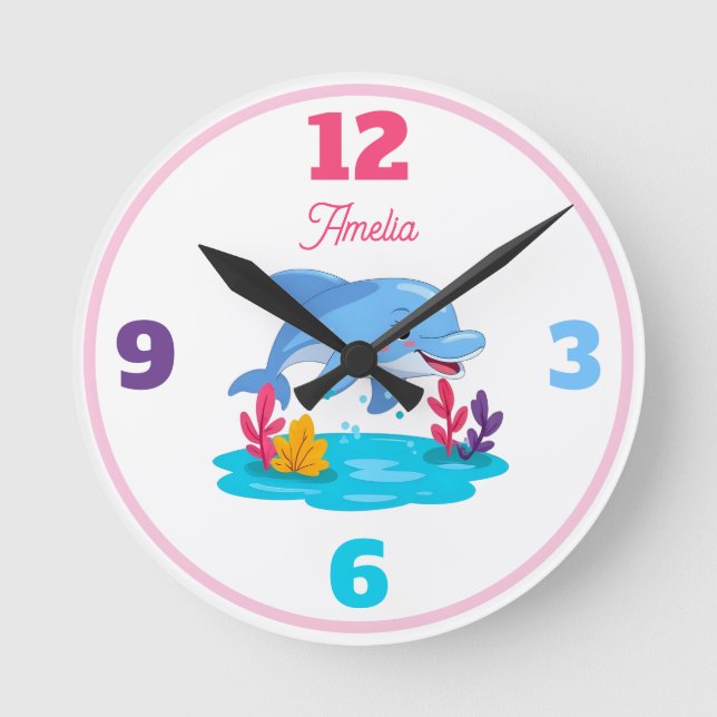 Horloge Ronde Nom de fille d'animal marin dauphin mignon (Recto)