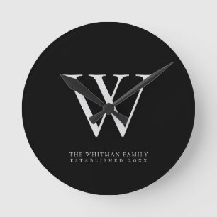 Horloge Ronde Nom du monogramme de famille Noir