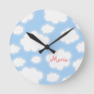 Horloge Ronde Nom fait sur commande de nuages pelucheux