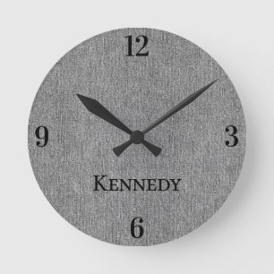 Horloge Ronde Nom Home Office Classic Gris Imprimé Denim 8 po