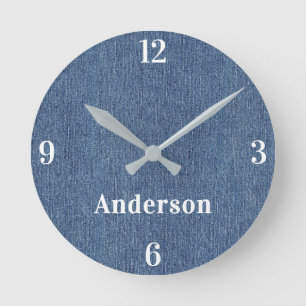 Horloge Ronde Nom    Home Office Imprimé Bleu Denim Classique 8 