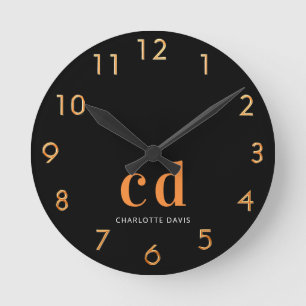 Horloge Ronde Nom initial du monogramme en or noir
