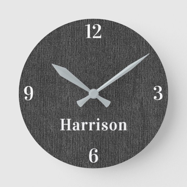 Horloge Ronde Nom || Moderne Impression Denim Noir Bureau à domi (Recto)